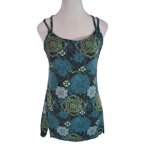 REI Co-OP Size S Women's Strappy Floral Tank Built In Bra Racerback Black Blue - Picture 1 of 7